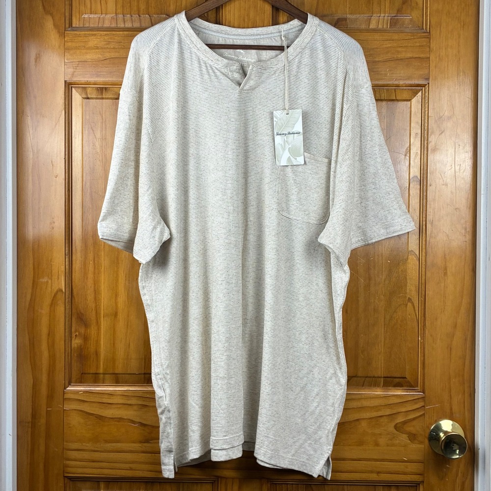 Tommy Bahama XXL Palmetto Dunes Henley Shirt NWT Natural Beige Linen Blend